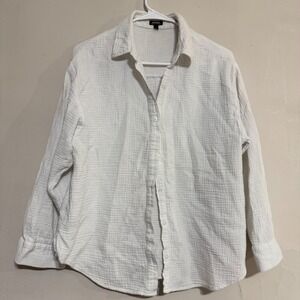 Express Boyfriend Portofino White Gauze Shirt Button Down Long Sleeve Women's M